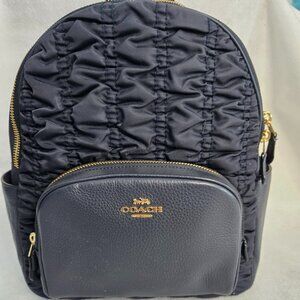Designer Coach COURT Midnight Backpack with Quilted Design and Gold Accents